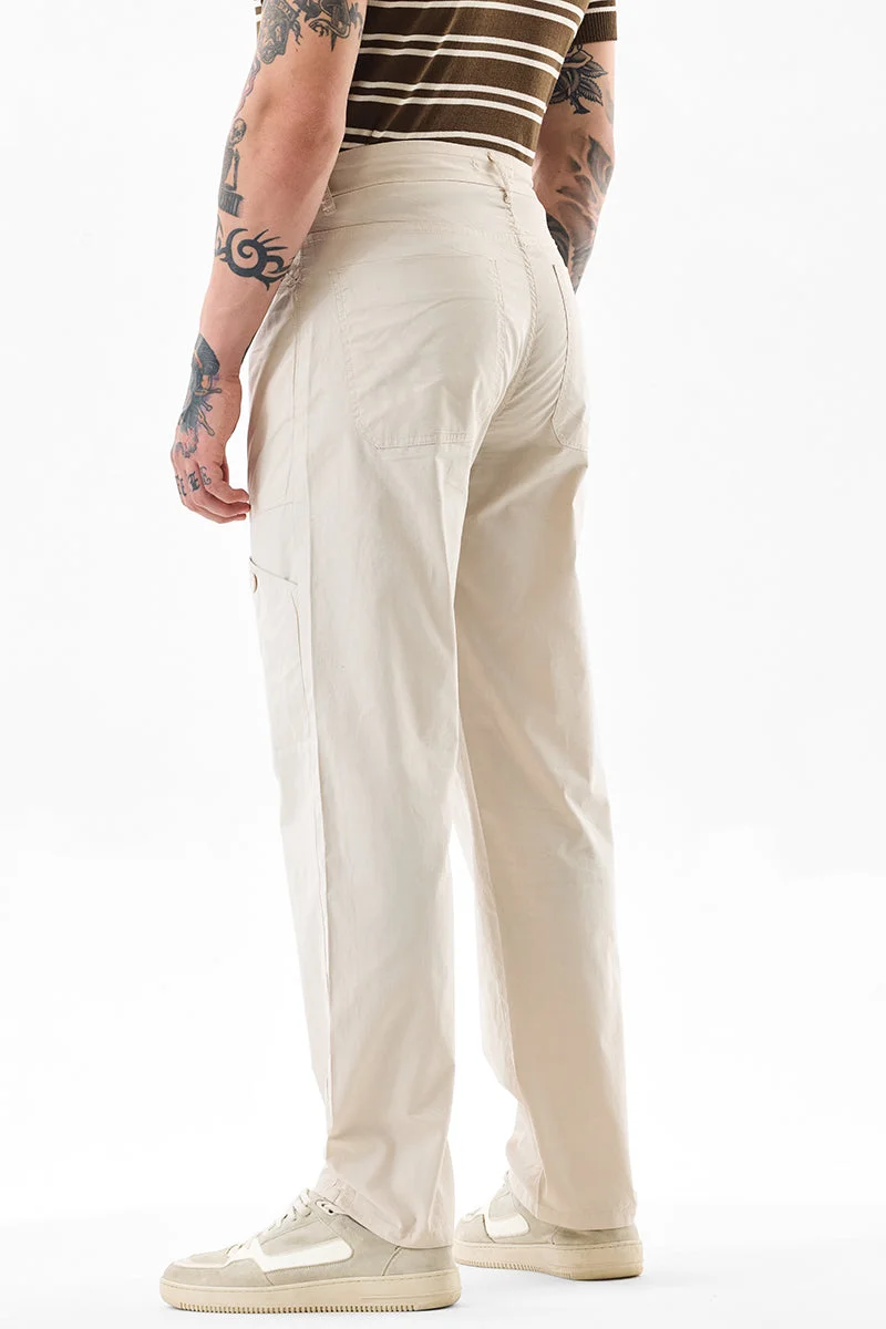 Snitch Beige Relaxed Fit Cotton Light Beige Cargo Pants for Men | Best Price UAE